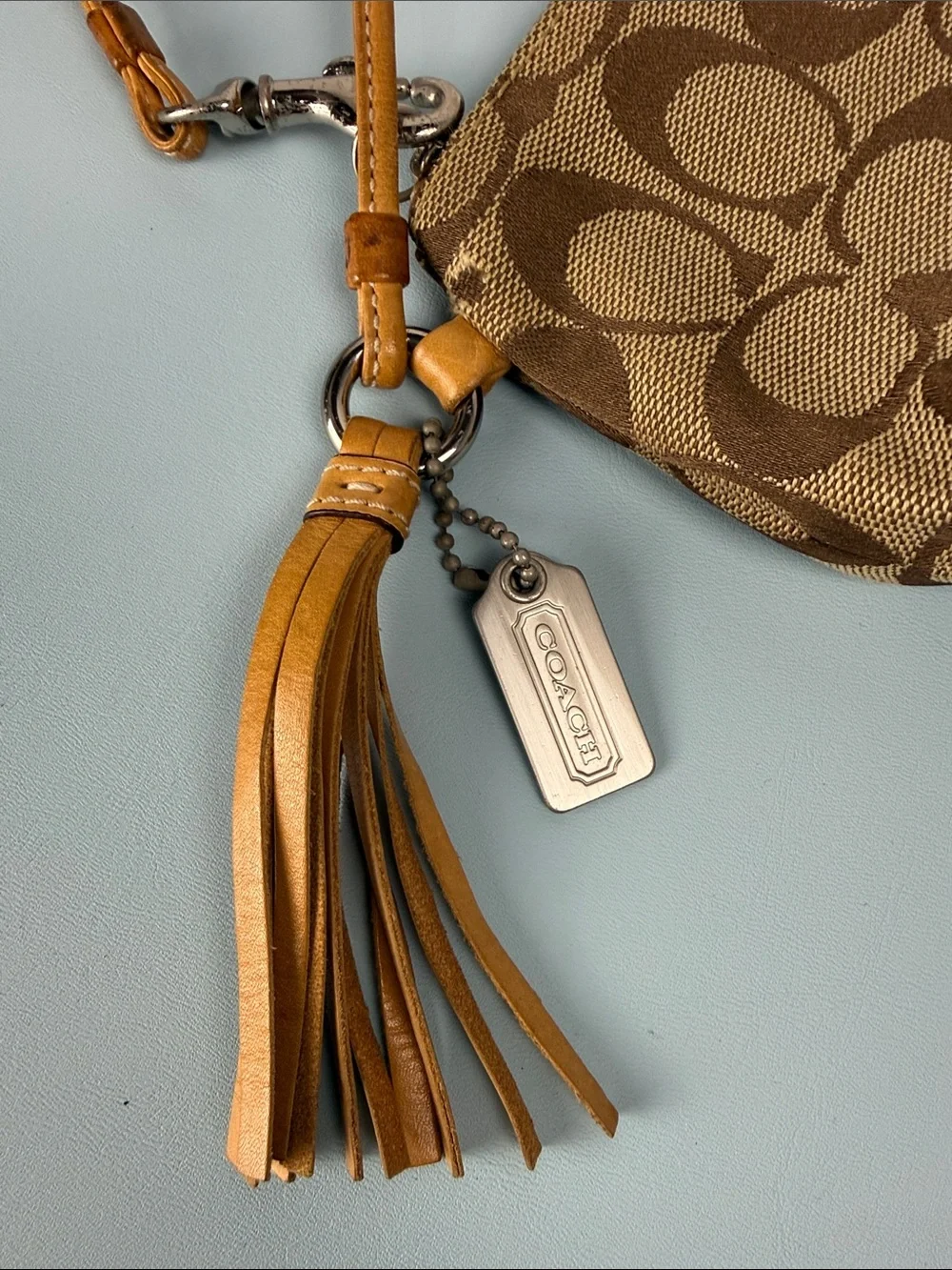Coach Brown/Tan Signature Canvas Wristlet with Tassel